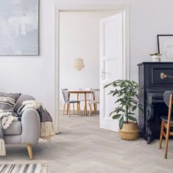 Liberty Floors Ivory White Oak - Herringbone Parquet 14mm Engineered Real Wood Flooring (219387)