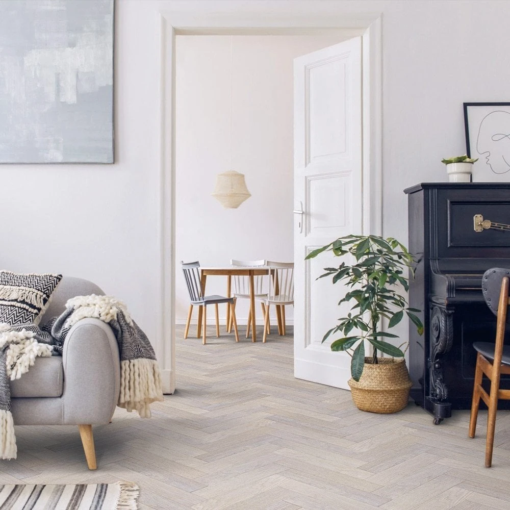 Liberty Floors Ivory White Oak - Herringbone Parquet 14mm Engineered Real Wood Flooring (219387) 1 Liberty Floors Ivory White Oak - Herringbone Parquet 14mm Engineered Real Wood Flooring (219387)