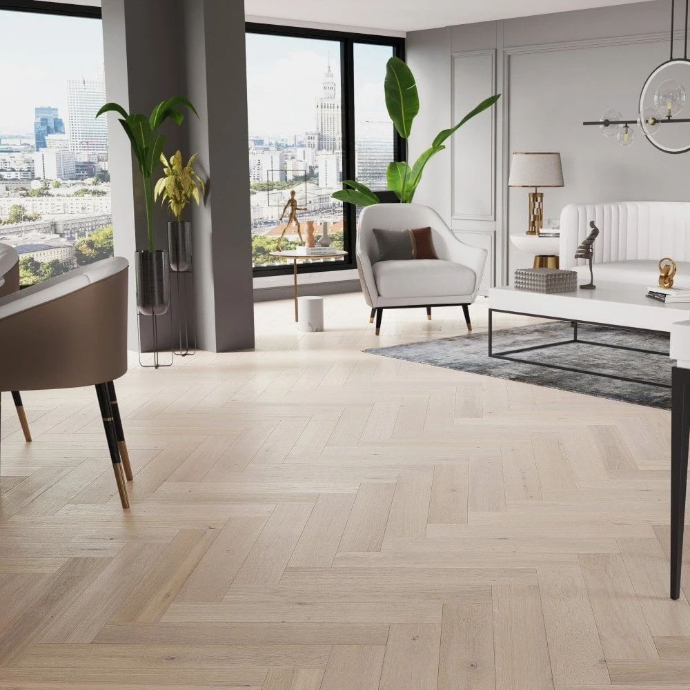 Liberty Floors Pearl White Oak - Manor Herringbone Parquet 14mm Engineered Real Wood Flooring (249872) 3 Liberty Floors Pearl White Oak - Manor Herringbone Parquet 14mm Engineered Real Wood Flooring (249872) - Image 3